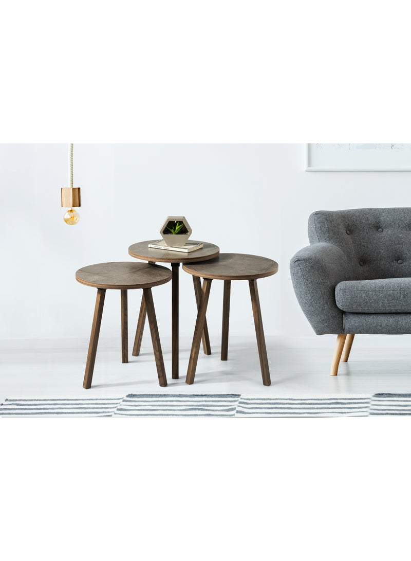 evistar 3-piece round table set made of high-quality Turkish wood with a modern design - Image 3